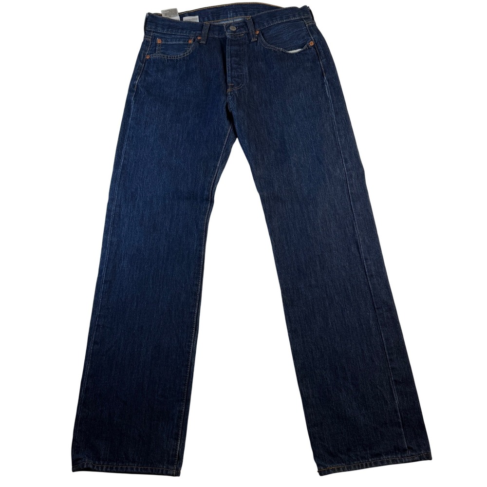 Levis 501 Original Fit Mens Dark Indigo Straight Leg Jeans 32x32 Button Fly